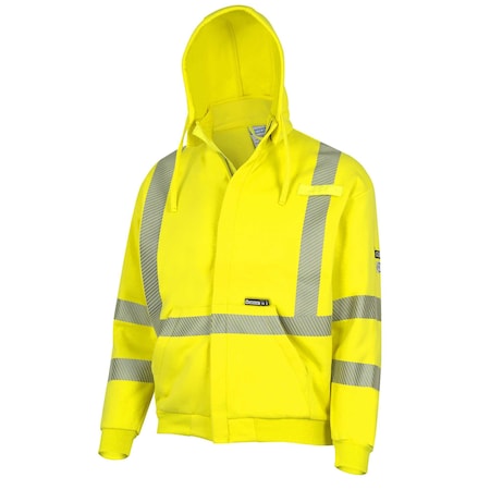 Oberon Hi-Vis 100% FR/Arc-Rated 12 oz Hoodie, Zipper Closure, Detachable Hood, Hi-Vis Yellow, L ZFC206-L